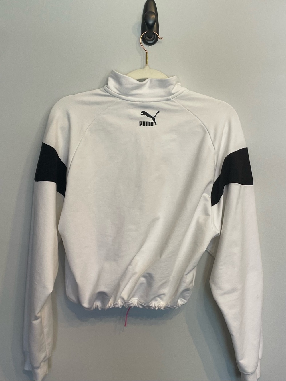 Puma White and Black Half-Zip Crop Sweatshirt - Picture 5 of 9
